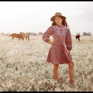 Joyfolie Mia Joy Pink Corduroy Floral Embroidered Girls Dress